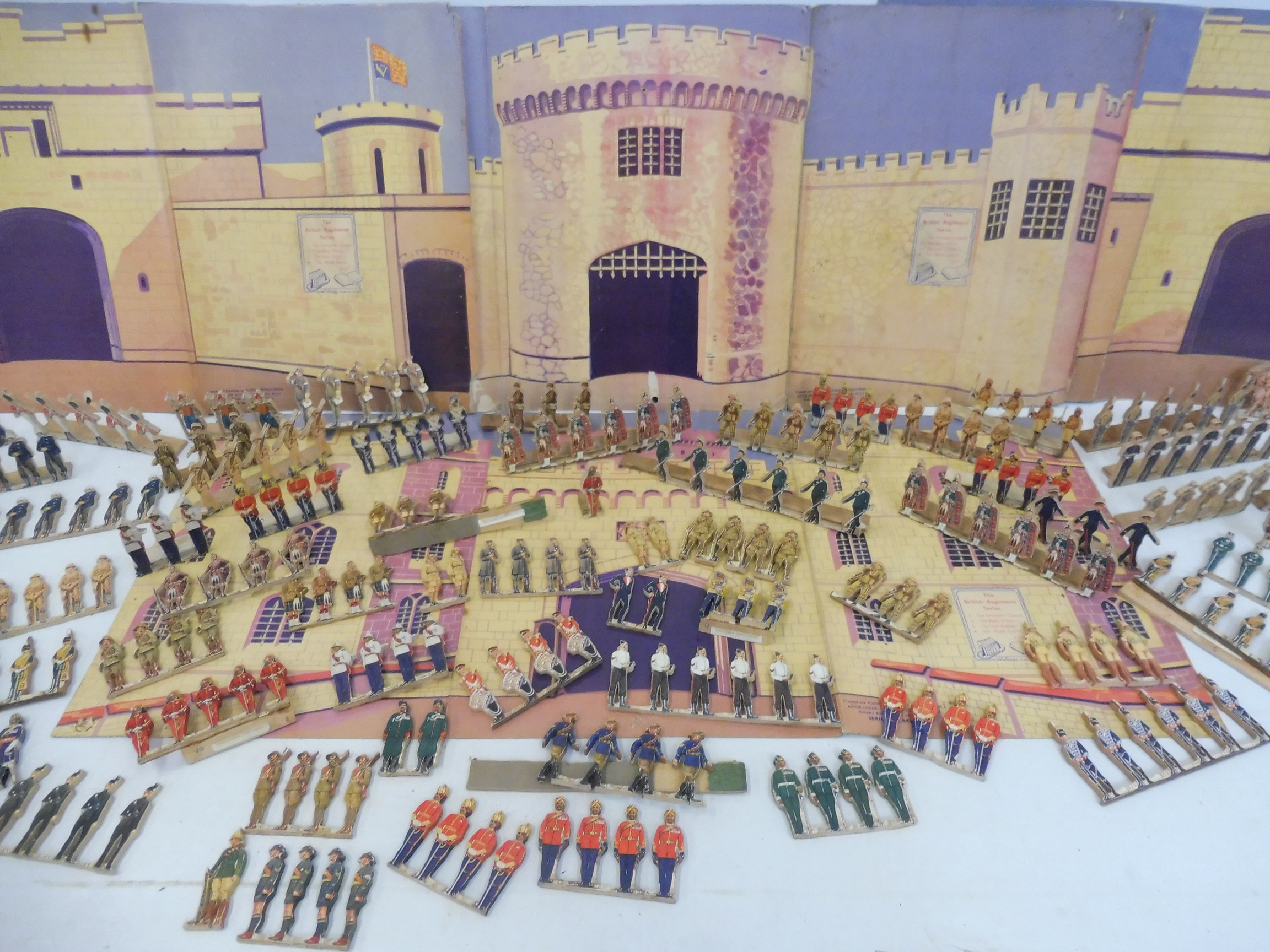 A circa 1950s Waddy Production British Regiments Series of four fold out forts with soldiers.
