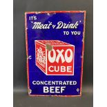 An OXO Cube 'Concentrated Beef' enamel sign, 12 1/4 x 18 1/2".