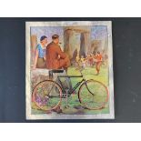 A Dunlop Sports Cycle pictorial advertisement depicting cyclists at Stonehenge, 9 x 10".