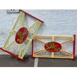 Two highly decorated fairground dodgem gates 'It's Super Fun', by repute painted by George Hebborn.
