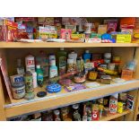 A collection of assorted packaging from a museum, mainly soap, polish and washing products.