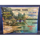 A large hardboard sign advertising Scottish Tours by Grey Cars, operating tours to various