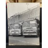 A large black and white Bus advertising board, 36 x 48".