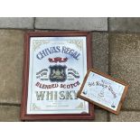 A reproduction advertising mirror for Chivas Regal Blended Scotch Whisky, 21 x 27", plus a small