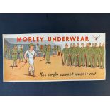 A pictorial advertisement for Morley Underwear, after artwork by H.M.Bateman, depicting soldiers