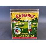 A Radiance Devon Cream Toffee rectangular tin, with good bright images all round.