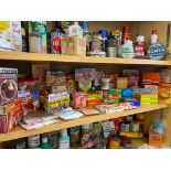 A quantity of assorted packaging from a museum, various baking products.