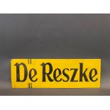 A small De Reszke cigarettes notice board header enamel sign, excellent condition, 18 x 6".