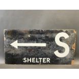 A war time double sided enamel sign directing people to an air raid shelter, by Chromo, 24 x 12".