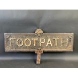 A late Victorian cast iron double sided sign for Footpath, 29 1/2" w x 15 1/2" h.