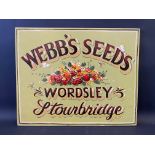 A hand painted wooden sign advertising Webb's Seeds, 26 x 21".