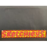 A Sketchleys Roundabout double sided fairground hand painted wooden sign, 36 x 6".