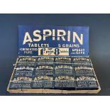 An Aspirin Tablets counter top cardboard box with a full set of tablets in packets, 7 1/2" w.