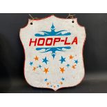 A Hoopla double sided fairground handpainted wooden sign 16 x 19".