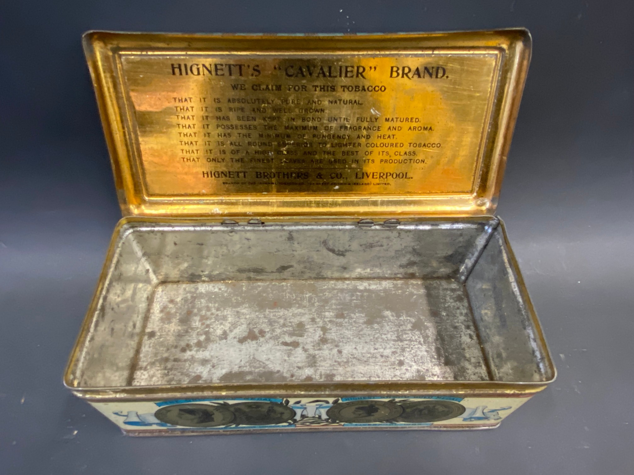 A Hignett's Cavalier Brand rectangular tin in superb condition. - Image 8 of 8