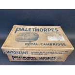 A Palethorpes Royal Cambridge Sausages cardboard dispensing box.