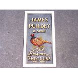 A wooden framed glass panel well painted to advertise James Purdey & Sons, bespoke shotguns, 20 x