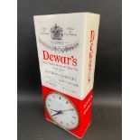 A plastic wall mounted wall clock advertising Dewar's Scotch Whisky, 16" h.