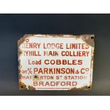 A small enamel sign advertising Henry Lodge Limited Colliery, Bradford, 8 x 6".