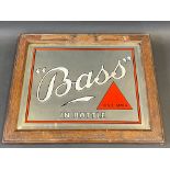 A small Bass in Bottle advertising mirror with original stamped frame, 11 1/2 x 9 1/2".