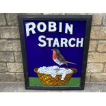 A Robin Starch pictorial 'robin on basket' enamel sign, superb gloss, framed, 30 x 36 1/2".