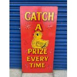 A fairground hand painted wooden sign, 'Catch a Prize Every Time', 24 x 48".