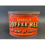 A Lovell's Toffee Rex oval lidded tin, 9" w.