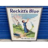 A large framed and glazed Reckitt's Blue pictorial advertising poster, 33 1/2 x 43 1/2".