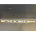 A Spillers Pig Foods double sided wooden sign, 34" w.