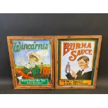 Two reproduction tin signs, framed, each 13 1/2 x 17 1/2".