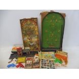 A selection of period toys to include a Big Game Bagetelle, I-Spy, space guns etc.