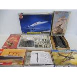 A selection of various model kits (unchecked) to include Concorde, HMS Victory etc.