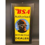 A contemporary and decorative painting depicting a BSA motorcycle dealer sign, 19 1/2 x 38 3/4".