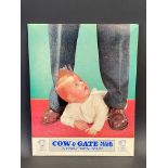 A Cow & Gate Milk Food pictorial celluloid showcard depicting a crawling baby at a gentleman's feet,
