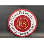 A contemporary circular enamel sign advertising King & Barnes Fine Sussex Ales, 18" diameter.