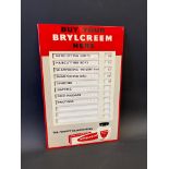 A Brylcreem tin fronted adjustable price chart showcard, in very good condition, 9 1/4 x 14 1/4".
