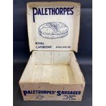 A Palethorpes' Royal Cambridge sausages cardboard box, 10 x 10".