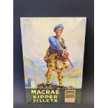 A small celluloid showcard advertising Macrae Kipper Fillets, 7 1/2 x 11 1/2".