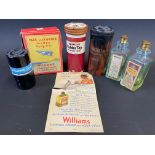 A Williams Flying Trip shaving cream box and various other packaging including talc.