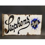 A Stephens' Ink/Cheap Printing double sided enamel sign with hanging flange, by Jordan & Sons of