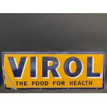 A Virol 'The Food For Health' rectangular enamel sign, the more unusual yellow background version,