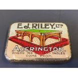 A small E. J. Riley Ltd of Accrington billiard tables tin in excellent condition.