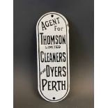 An enamel finger plate advertising Thomson Limited Cleaners and Dyers of Perth, in near mint