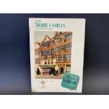 A small celluloud covered showcard advertising The Three Castles Cigarettes, 7 1/2 x 10 1/2".