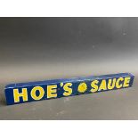 A shelf advertising strip for Hoe's Sauce, 14 1/2" long.