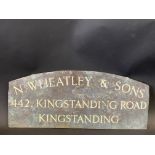 An early brass name sign for N. Wheatley & Sons, Kingstanding Road, Kingstanding. By repute