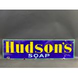 A Hudson's Soap rectangular enamel sign with good gloss, 41 x 11 1/2".