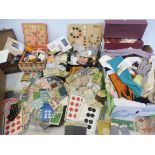 Three boxes of sewing related items, buttons etc.