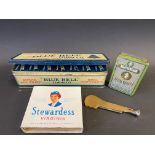 A Bluebell Tobacco tin of dominoes, the dominoes being tinplate also plus a Stewardess tin, a