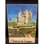 A French pictorial advertising poster laid on board, depicting Chateau de Saumur, 24 x 33 1/2".